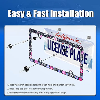 Hibiscus Flower License Plate Frame Stainless Steel Accessory 12.3x6.3 Inch