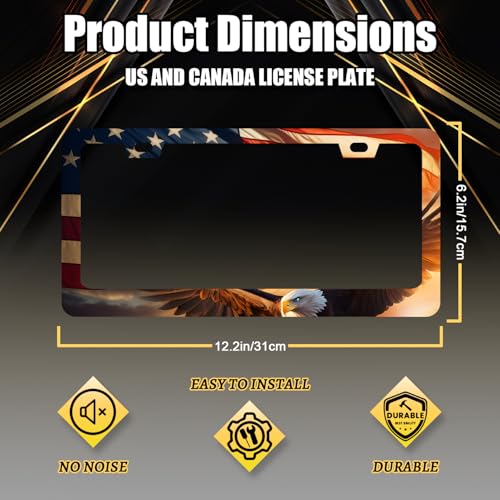 Stainless Steel Patriotic Eagle License Plate Frame 12.2 x 6.2 Inch