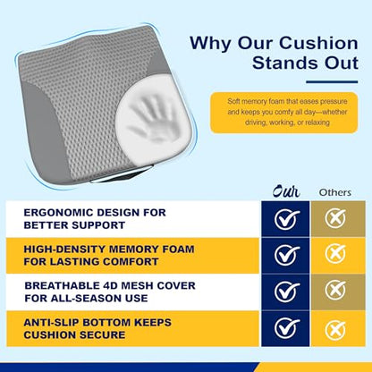 Memory Foam Car Seat Cushion for Driving Comfort and Office Use