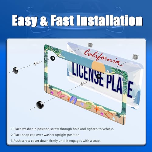 Summer Beach License Plate Frame Stainless Steel Car Accessory 6x12 Inch