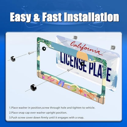 Summer Beach License Plate Frame Stainless Steel Car Accessory 6x12 Inch