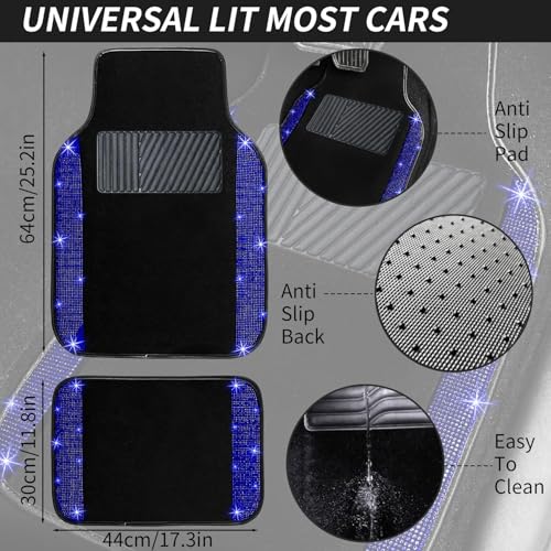 Blue Bling Car Floor Mats Full Set