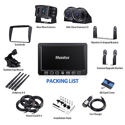 Wireless Backup Camera with 7 Inch DVR Quad Split Monitor for RV Trailer Truck