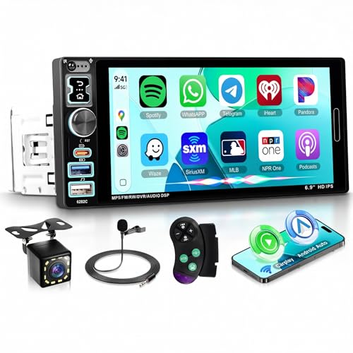 6.9 inch Single Din Car Stereo Wired Carplay Android Auto
