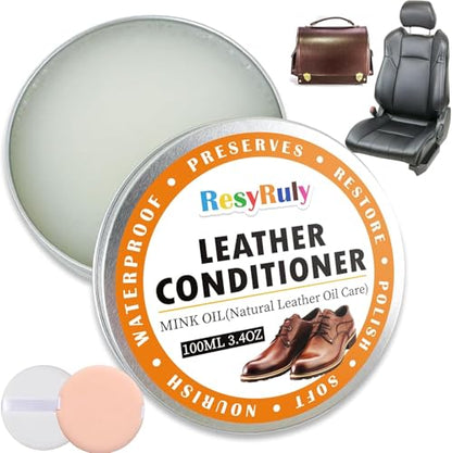 Mink Oil Paste Leather Conditioner Boots Wax Waterproof Smooth Couch Purse Shoes Bag Jacket Soft Polish Furniture Salve Sofa Car Seat Restore Shine Saddles Baseball Glove Natural Leather Care Balm