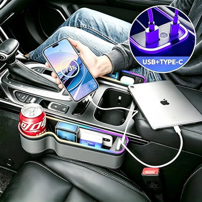 7 Color Led Car Seat Gap Organizer with 56W Cigarette Lighter Adapter