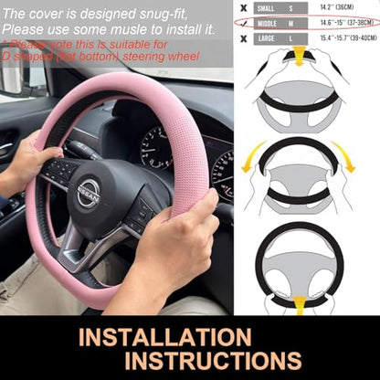 D Shaped Nappa Leather Steering Wheel Cover 14.5