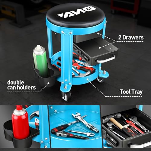 Round Mechanics Roller Seat Creeper Stool with Padded Cushion