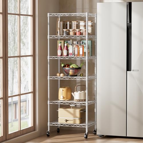 6 Small Wire Shelves Kitchen Pantry Close Home Organizers and Storage Bathroom Shelf Laundry Room Organization Adjustable Book Metal Garage Shelving Unit (6 Count)