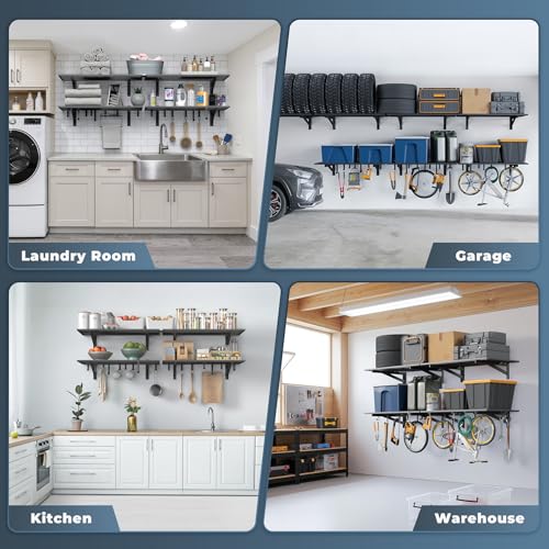 4 Pack Wall Mounted Garage Shelving with 16 Hooks (4 Count)