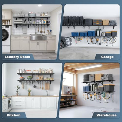 4 Pack Wall Mounted Garage Shelving with 16 Hooks (4 Count)