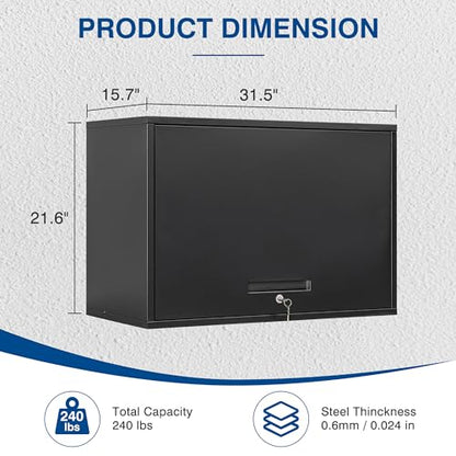 Metal Storage Cabinet Black Wall Cabinets with Shelf and Locking Door
