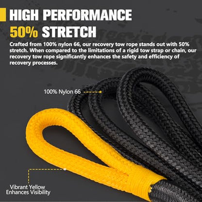 1.25"×20ft Kinetic Recovery Rope with 2 Soft Shackle Kit