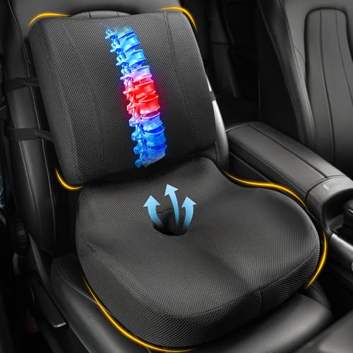 Car Seat Cushion and Lumbar Back Support Pillow Set for Driving