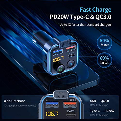 Bluetooth 5.3 FM Transmitter for Car Radio Adapter Charger