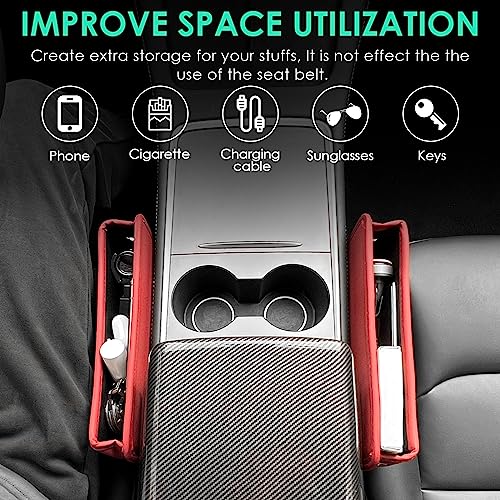 2 Pack Seat Gap Filler Organizer Compatible for Tesla Model 3 Y X S Car Leather Accessories Console Side Extra Storage Boxes Seat Crevice Box Auto Front Seat Storage Interior