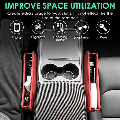 2 Pack Seat Gap Filler Organizer Compatible for Tesla Model 3 Y X S Car Leather Accessories Console Side Extra Storage Boxes Seat Crevice Box Auto Front Seat Storage Interior