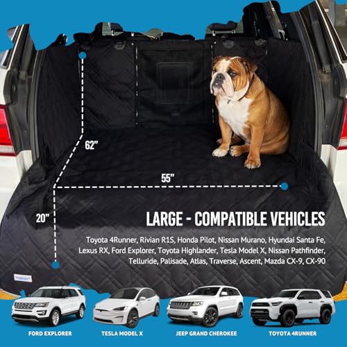 Bulldogology SUV Cargo Liner for Dogs 55"x82" Heavy Duty Complete Pet Trunk Cargo Cover Area