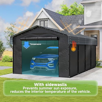 12x20FT Heavy Duty Metal Carport with Removable Sidewalls & Doors