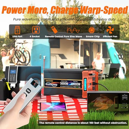 5000 Watt Pure Sine Wave Power Inverter 12V DC to 110V 120V Converter for Family RV Off Grid Solar System Car with Type