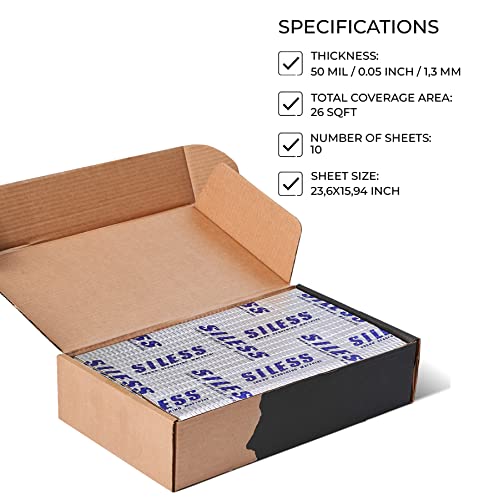 50 mil (1.3mm) 26 sqft Car Sound Deadening mat - Butyl Automotive Sound Deadener - Noise Insulation and Vibration Dampening Material ( 26 sqft)