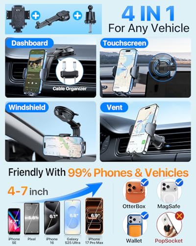 Upgraded Strongest Suction No Block View Bendable Arm Car Phone Holder