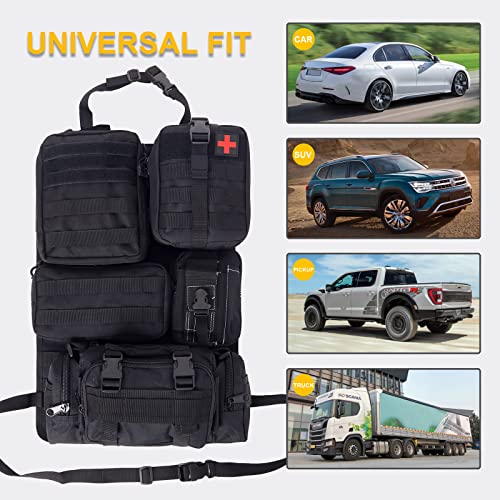 Universal Tactical Seat Back Organizer Vehicle Molle Panel Organizer Storage Bag with 5 Detachable Molle Pouch for All Vehicel Such as Jeep