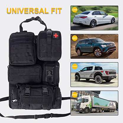 Universal Tactical Seat Back Organizer Vehicle Molle Panel Organizer Storage Bag with 5 Detachable Molle Pouch for All Vehicel Such as Jeep