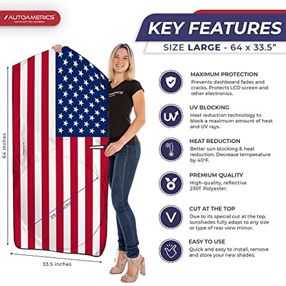 1 Piece Windshield Sun Shade Original American Flag USA Patriotic Design