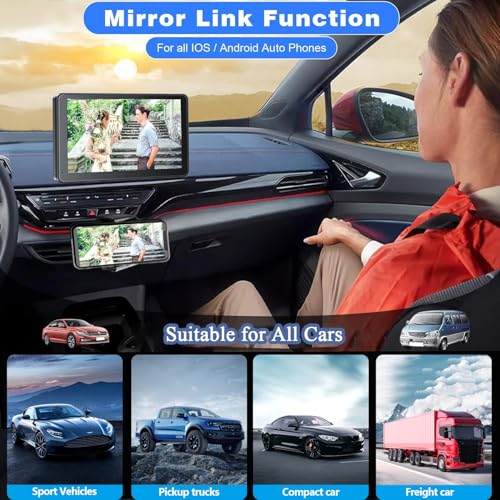 Portable Wireless with Apple CarPlay and Android Auto Screen for Car