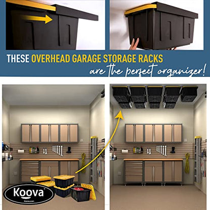 Heavy Duty Overhead Garage Storage Rack for 9 Bins. Adjustable Width (9 Count)