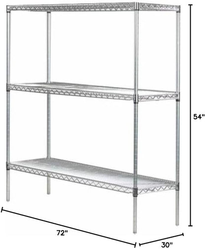 Omega 30" Deep x 72" Wide x 54" High 3 Tier Chrome Starter Shelving Unit