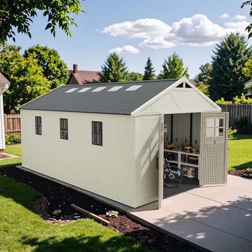 10x16 FT Resin Outdoor Storage Shed with Floor and Skylight