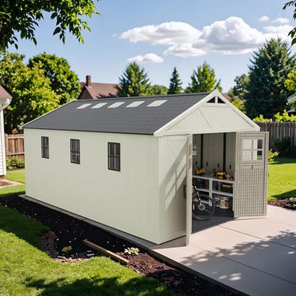 10x16 FT Resin Outdoor Storage Shed with Floor and Skylight