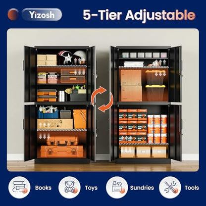 Metal Storage Locking Cabinet with 4 Doors and 2 Adjustable Shelves