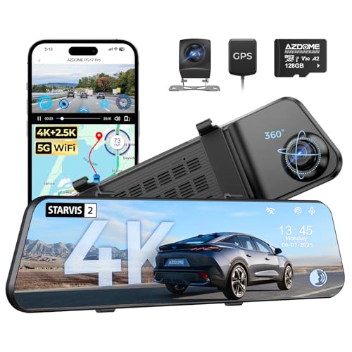 PG17 Pro 4K+2.5K Mirror Dash Cam with STARVIS 2 & 5G WiFi Rear View Mirror Camera