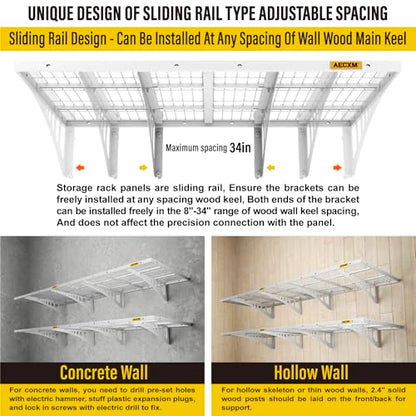 2x3ft 4Pack Wire Shelving Unit Heavy Duty Garage Storage Shelves Wall Mounted White 1120lbs Load Capacity（24 (4 Count)