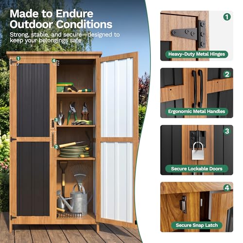 Metal & Wood Weatherproof Garden Storage Tall Shed with 3 Adjustable Shelves