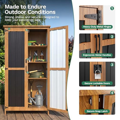 Metal & Wood Weatherproof Garden Storage Tall Shed with 3 Adjustable Shelves