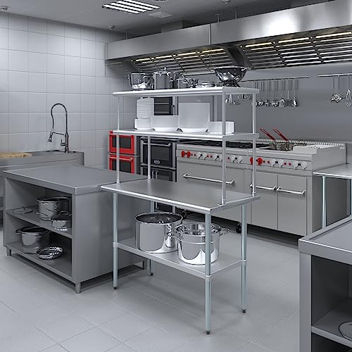 Stainless Steel Work Table Double Tier Overshelf