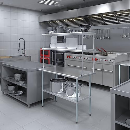 Stainless Steel Work Table Double Tier Overshelf