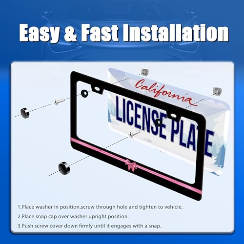 Pink Bow License Plate Frame Stainless Steel Accessory 12.3" x 6.3"