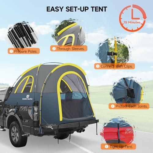 Truck Bed Tent 6.4' ~ 6.7' Easy Set Up Umburato Pickup Truck Tents for Camping