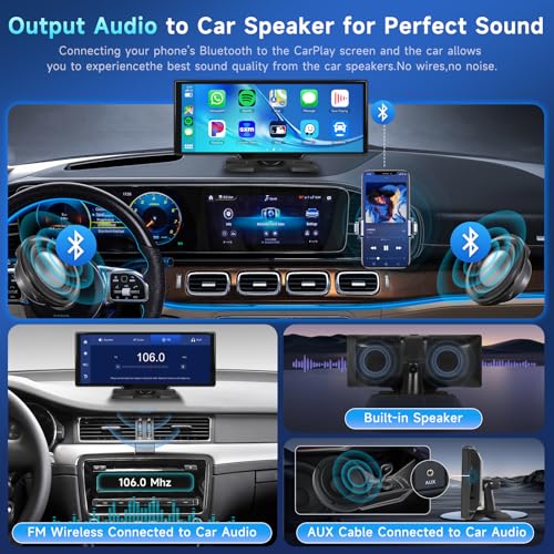 10.26" Touchscreen Wireless Carplay Portable Car Stereo Android Auto