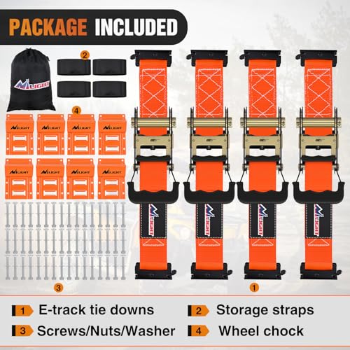 Wheel Chock Tie Down Kit with 4Pcs E Track Ratchet Straps