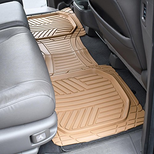 Beige Heavy Duty Front & Rear Rubber Floor Mats Universal Liners for Car SUV Van & Truck