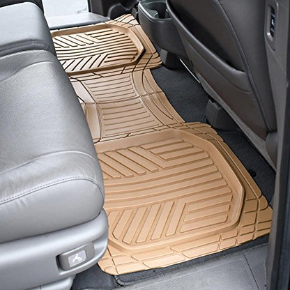 Beige Heavy Duty Front & Rear Rubber Floor Mats Universal Liners for Car SUV Van & Truck