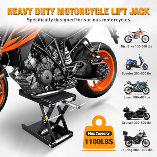 Motorcycle Lift Jack 1100 LBS Motorcycle Scissor Jack Stand Lift with Wide Deck Crank Handle 3.4"