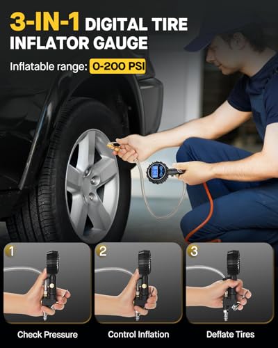 Digital Tire Inflator with Pressure Gauge 200 PSI