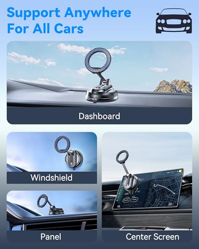 2-IN-1 Detachable Car Phone Holder for MagSafe[2800gf Strong Magnet & 89+LBS Suction Base]Vacuum Magnetic Phone Holders for Your Car, 360° Adjustable for iPhone 17-12 Pro Max Plus Air, Car Accessories